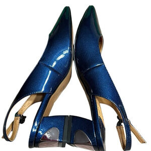NIB  shoes,Slingback,NavyPearl,chunky 2”heel,silver accent,patent blue,prom